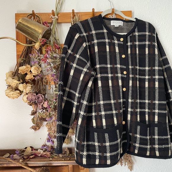 Navy & Brown Plaid Sweater Jacket - Picture 3 of 3